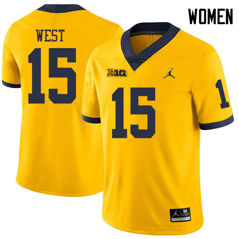 Jordan Brand Women #15 Jacob West Michigan Wolverines College Football Jerseys Sale-Yellow